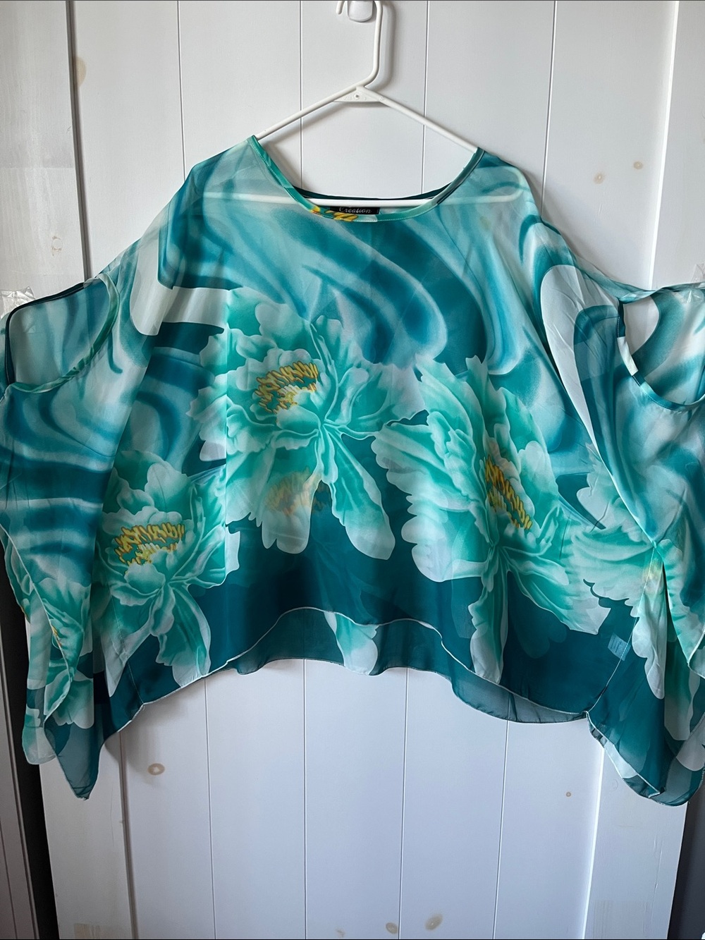 Women’s Floral Teal Chiffon Cover Over Shawl Blouse